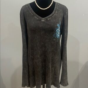 Women's Black Long Sleeve Top with Blue Design